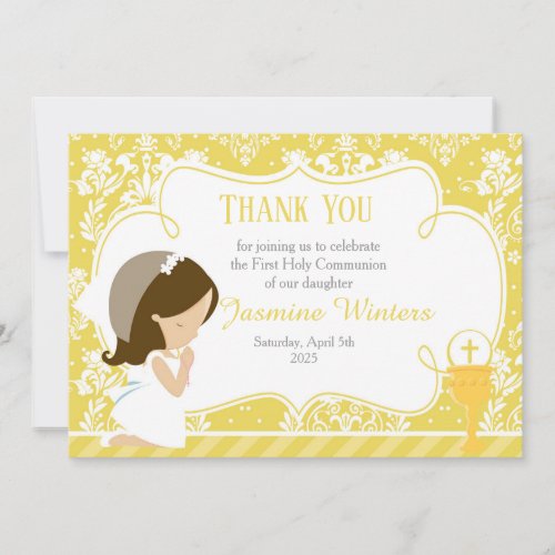 Brunette Girl First Communion Damask
