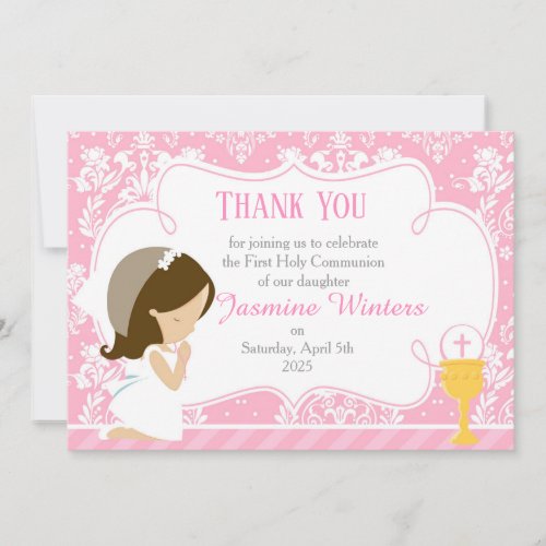 Brunette Girl First Communion Damask