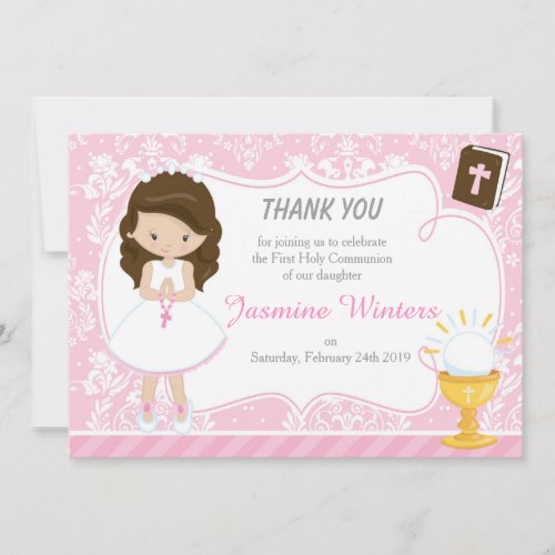 Brunette Girl First Communion Thank You