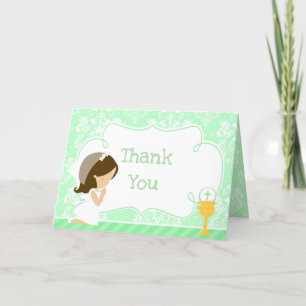 Brunette Girl First Communion  'Thank You' Letterpress Thank You Card