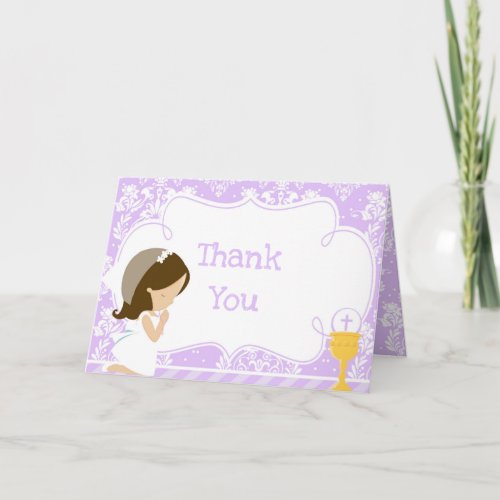 Brunette Girl First Communion  Thank You Thank You Card