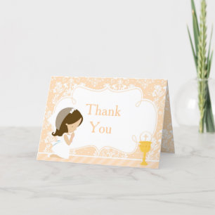 Brunette Girl First Communion  'Thank You' Thank You Card
