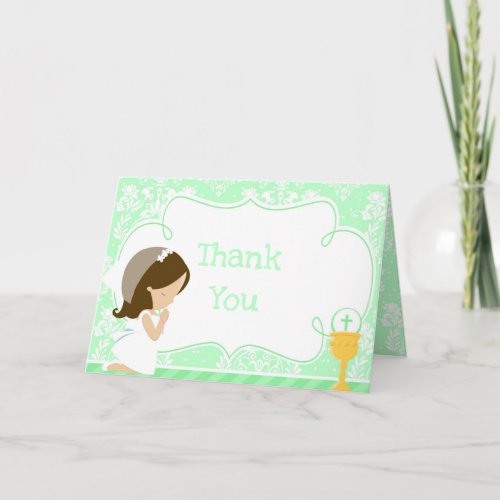 Brunette Girl First Communion  Thank You Thank You Card