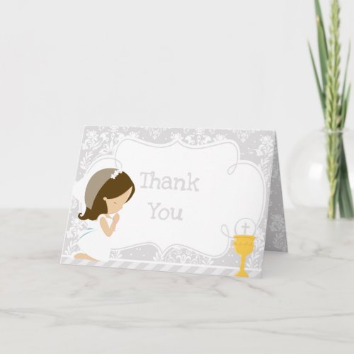 Brunette Girl First Communion  Thank You Thank You Card