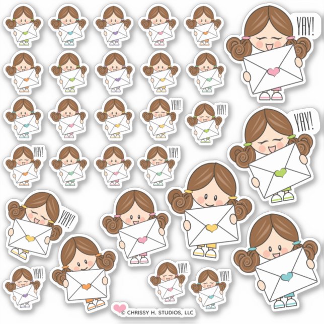 Brunette Girl Happy Mail Stickers (Front)