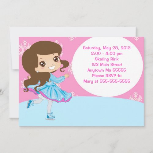 Brunette Girl Ice Skating Birthday Invitation