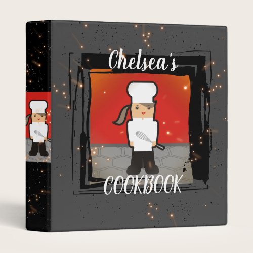 Brunette girl kids personalized cookbook recipe 3 ring binder