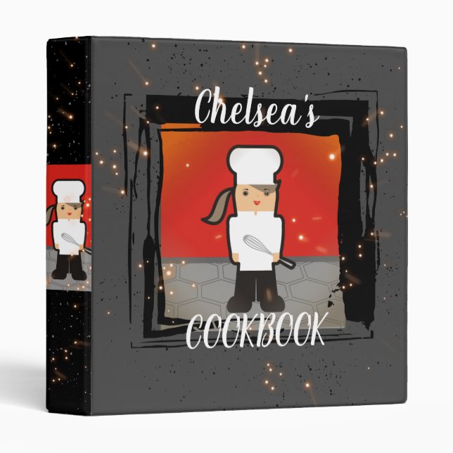 Brunette girl kids personalized cookbook recipe 3 ring binder (Front/Spine)