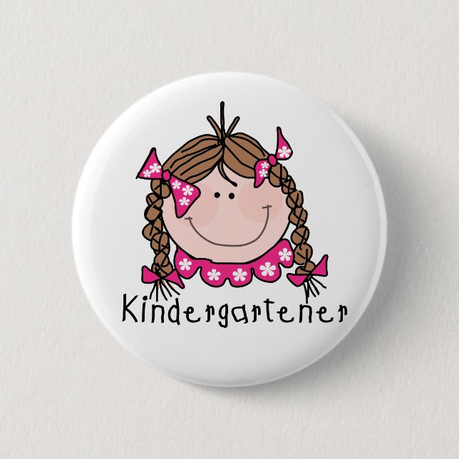 Brunette Girl Kindergartener Pinback Button (Front)