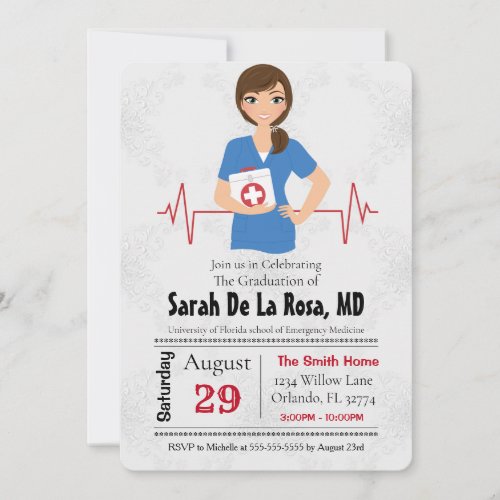 Brunette Girl Medical School Graduation Invite