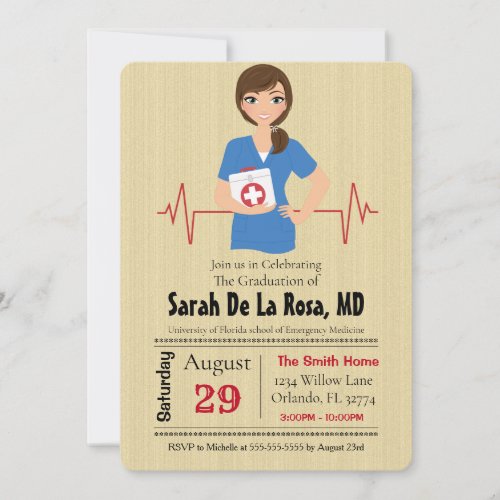 Brunette Girl Medical School Graduation Invite