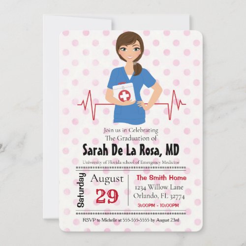 Brunette Girl Medical School Graduation Invite