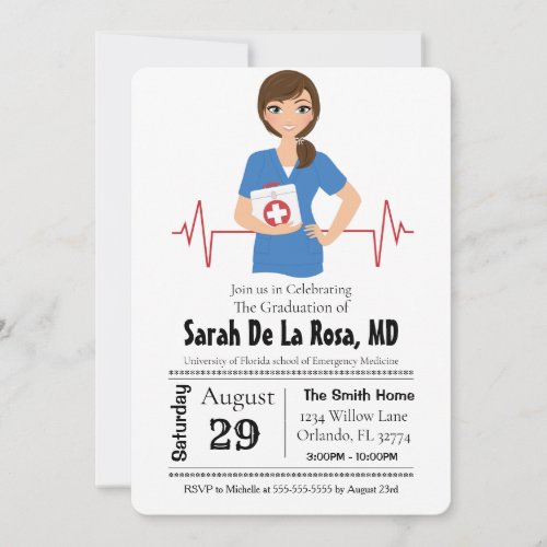 Brunette Girl Medical School Graduation Invite