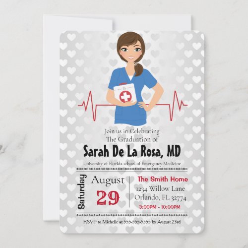 Brunette Girl Medical School Graduation Invite