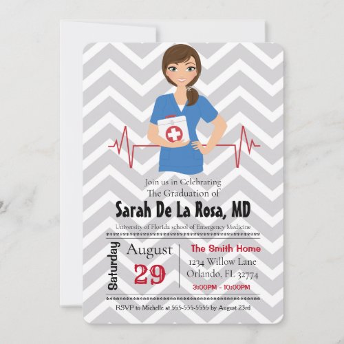 Brunette Girl Medical School Graduation Invite