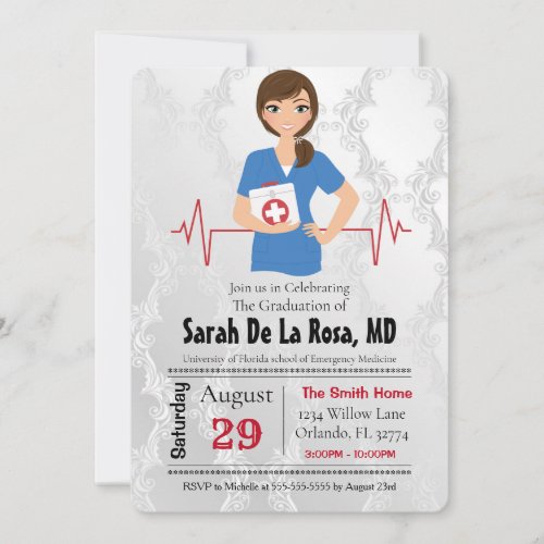 Brunette Girl Medical School Graduation Invite