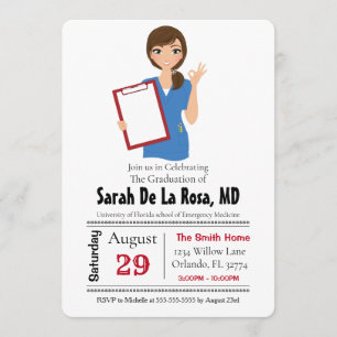 Brunette Girl Medical School Graduation Invite
