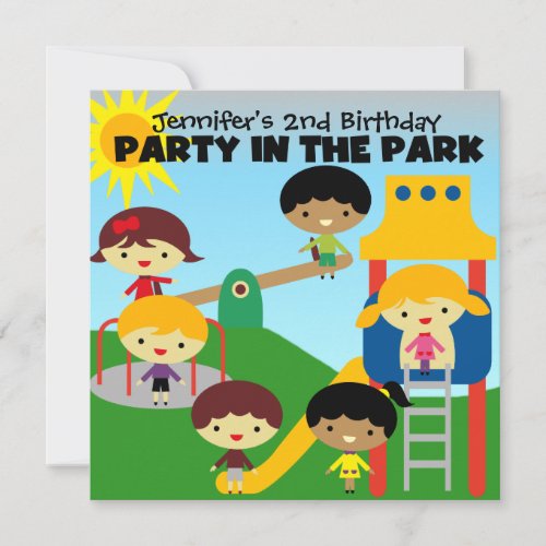 Brunette Girl Party in the Park Birthday Invite