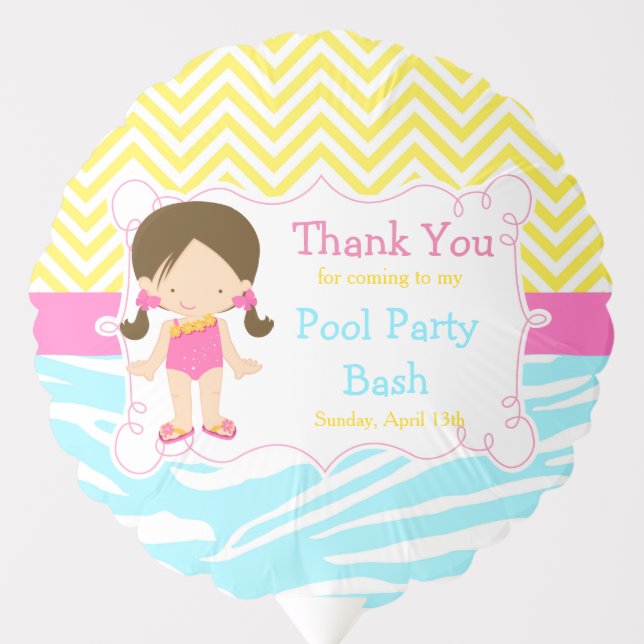 Brunette Girl Pool Party Bash Party Balloon (Front)