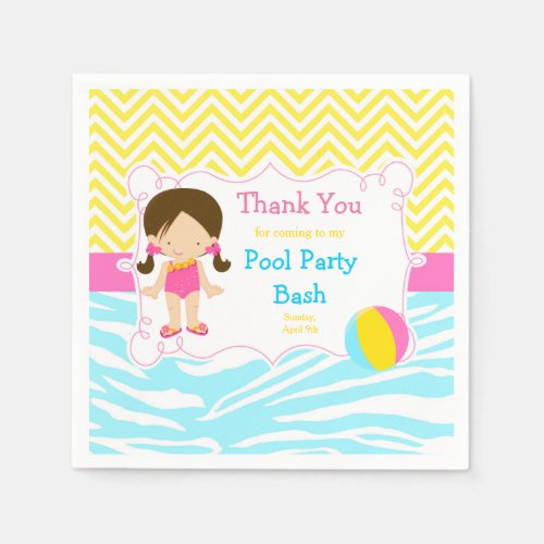 Brunette Girl Pool Party Bash Party Napkins