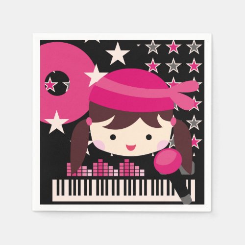 Brunette Girl Rock Star Birthday Paper Napkins