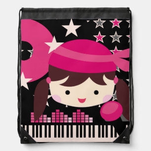 Brunette Girl Rock Star Drawstring Bag