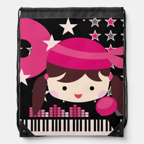 Brunette Girl Rock Star Drawstring Bag