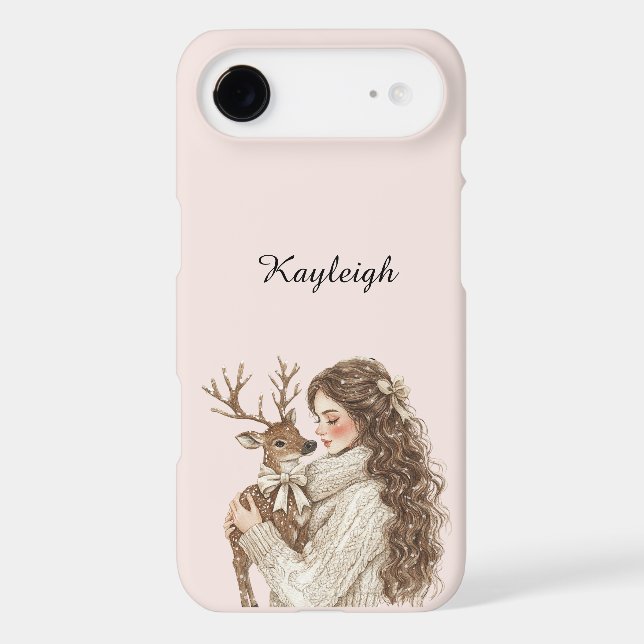 Brunette Girl with Deer   iPhone Case (Back)