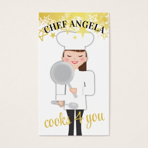 Brunette girl woman skillet chef catering culinary