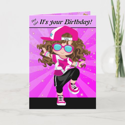 Brunette Girls Hip Hop Happy Birthday Card