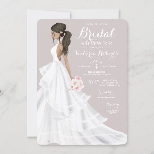 Brunette Glam Bride Wedding Gown Bridal Shower Invitation