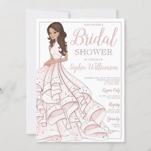 Brunette Glitter Glam Bride Bridal Shower Invitation