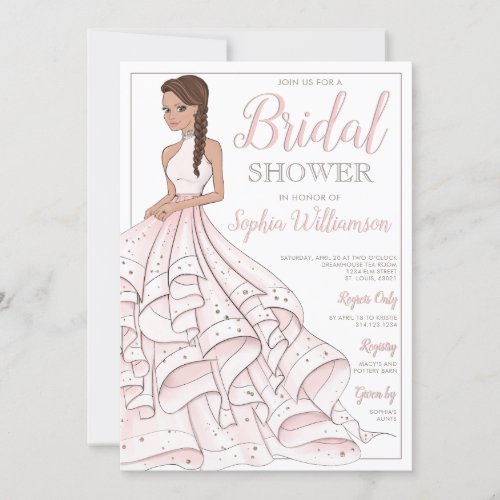 Brunette Glitter Glam Bride Bridal Shower Invitation