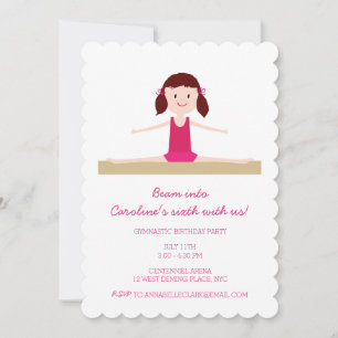 Brunette Gymnast   Birthday Invite