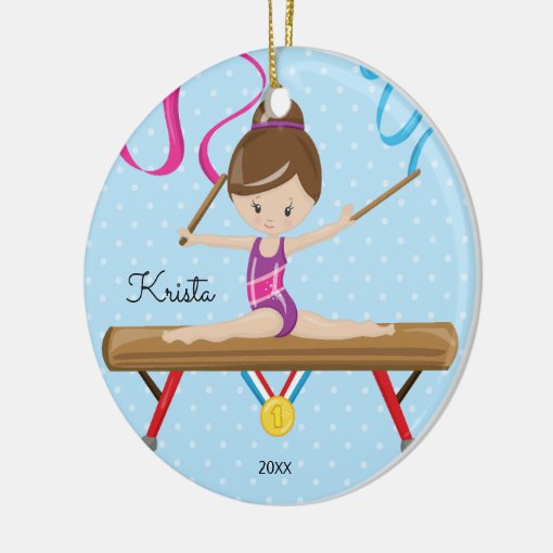 Brunette Gymnast Gymnastics Christmas Ornament Zazzle 