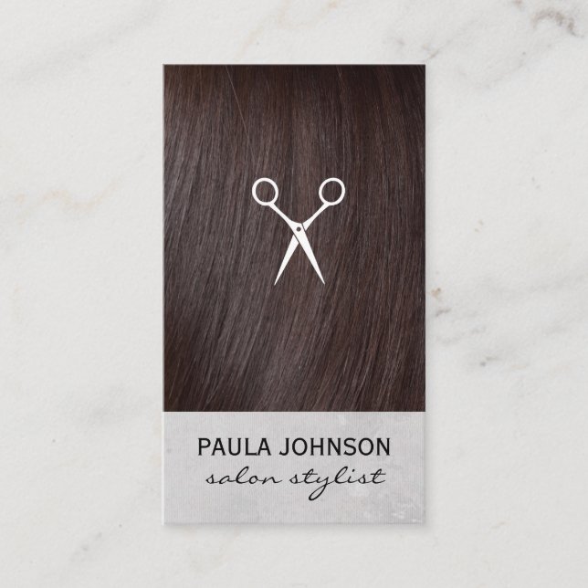 Brunette Hair and Salon Scissors Icon Business Card (Front)