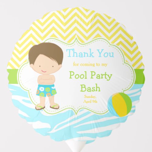 Brunette Hair Boy Pool Party Bash Party Balloon