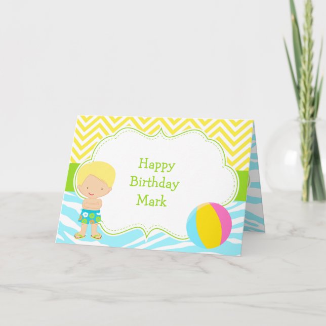 Brunette Hair Boy Pool Party Bash Party Card (Front)