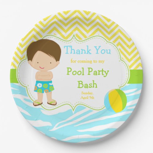 Brunette Hair Boy Pool Party Bash Party Paper Plates