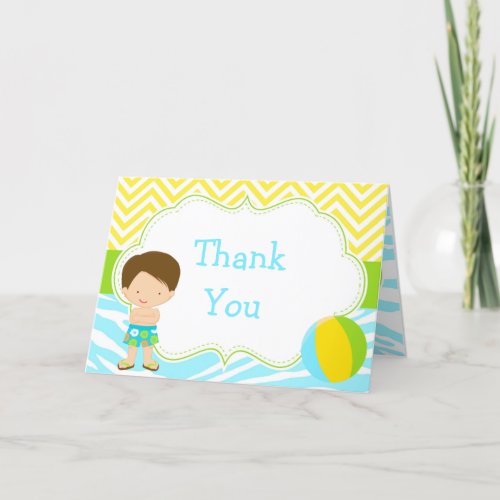 Brunette Hair Boy Pool Party Bash Party Thank You Card