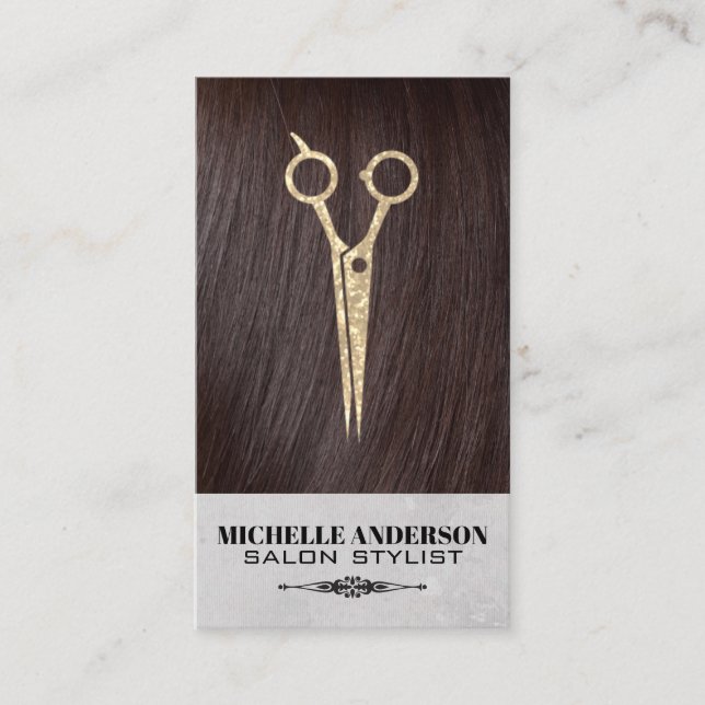 Brunette Hair | Hair Salon Scissors Business Card (Front)