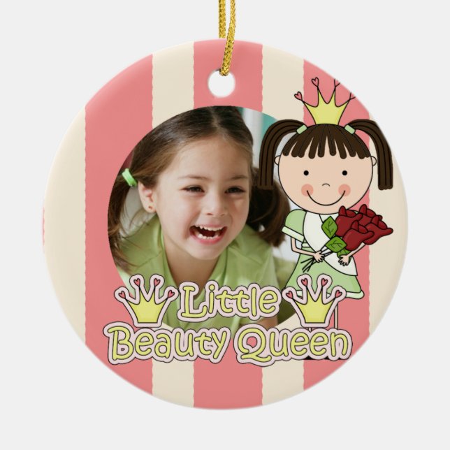 Brunette Hair Little Beauty Queen Keepsake Ceramic Ornament (Front)