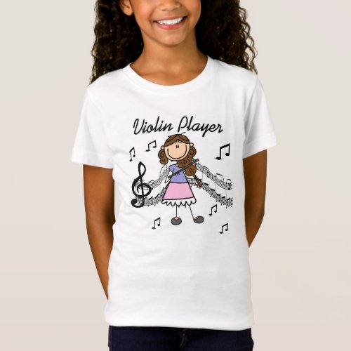 Brunette Hair Stick Figure Violin Player T_shirt