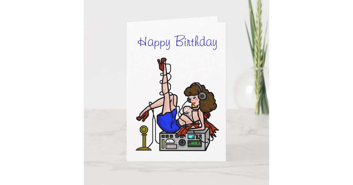 Brunette Ham Radio Pin Up Girl Birthday Card Zazzle