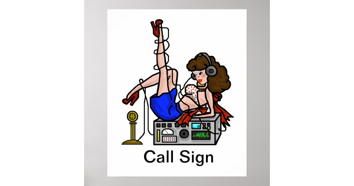 Brunette Ham Radio Pin Up Girl Poster Customize It