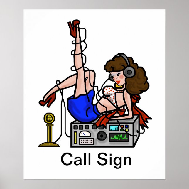 Brunette Ham Radio Pin-up Girl Poster Customize It (Front)