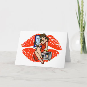 Brunette Ham Radio Pin-up Girl Smoochie Card