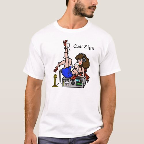 Brunette Ham Radio Pin_up Girl Tshirt Customize It