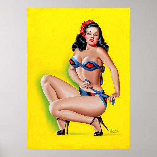 Brunette in Bikini Pin Up Poster