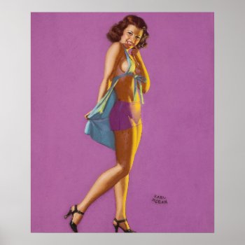 Brunette In Blue Pin Up Art Poster by Pin_Up_Art at Zazzle